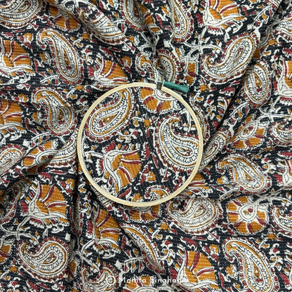 Cream Paisley Printed Kantha Cotton Fabric