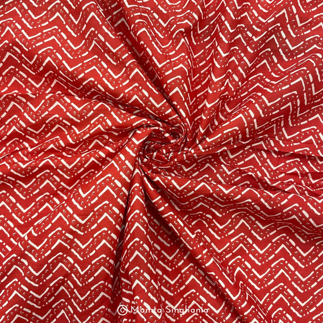 Red Chevron Printed Cotton Fabric