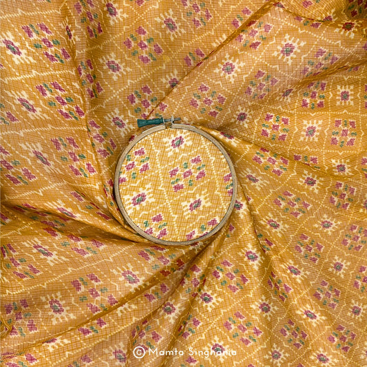 Yellow Patola Printed Kota Doria Fabric