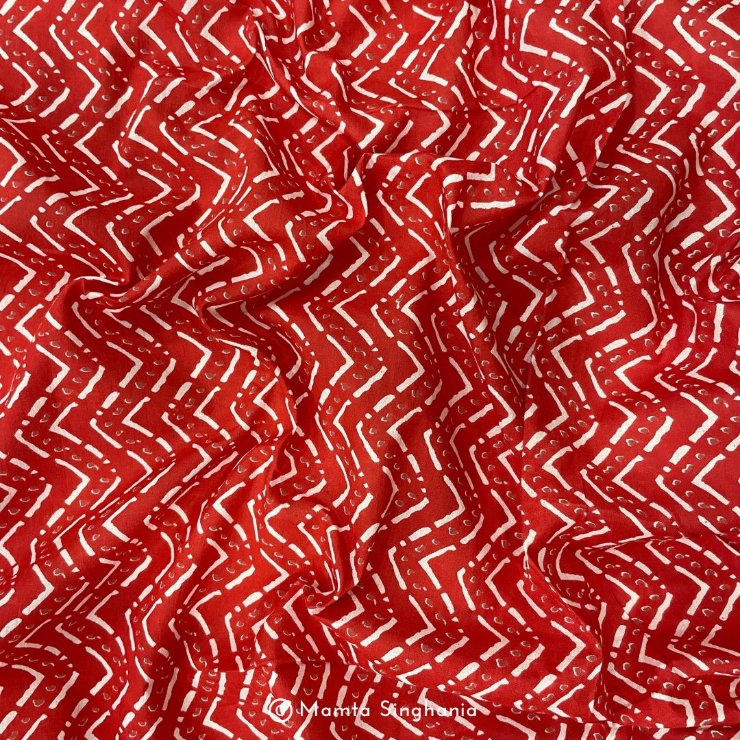 Red Chevron Printed Cotton Fabric