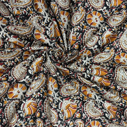 Cream Paisley Printed Kantha Cotton Fabric