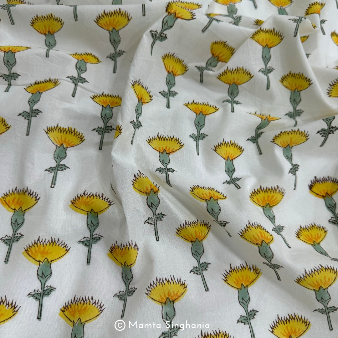 Poppy Flower Hand-Block Printed Cotton Fabric