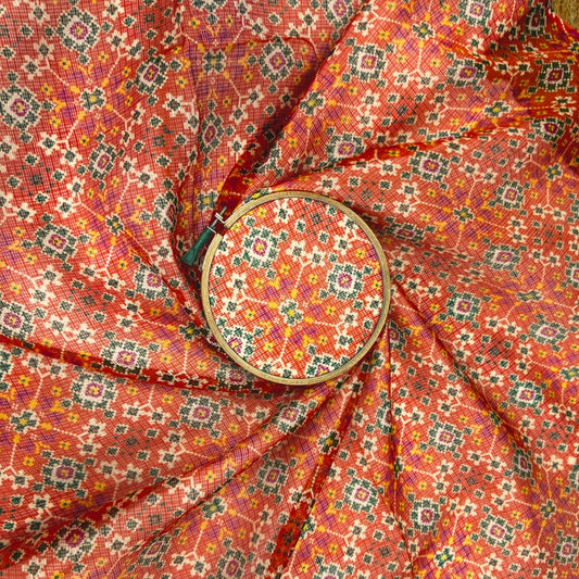 Orange Patola Printed Kota Doria Fabric