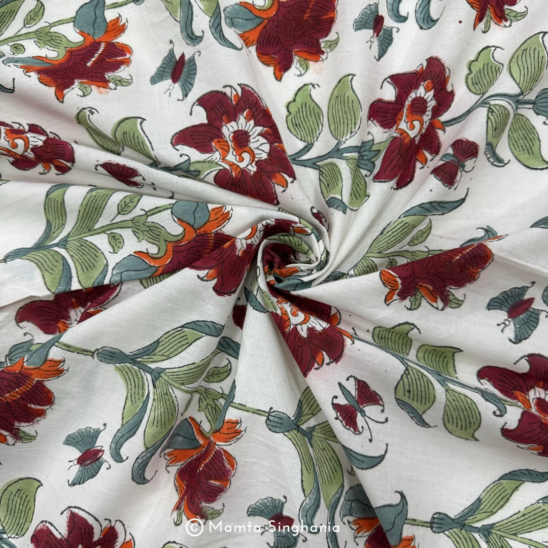 Floral Hand-Block Printed Cotton Fabric