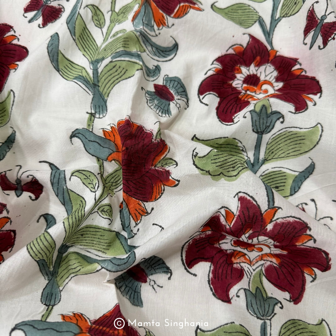 Floral Hand-Block Printed Cotton Fabric