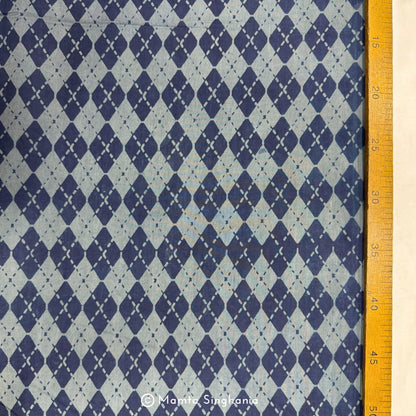 Blue Grey Geometric Ajrakh Printed Cotton Fabric