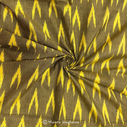 Brown Yellow Glazed Ikkat Fabric