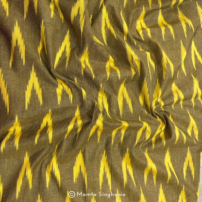 Brown Yellow Glazed Ikkat Fabric