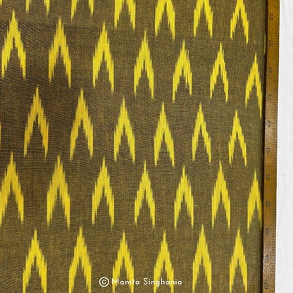 Brown Yellow Glazed Ikkat Fabric