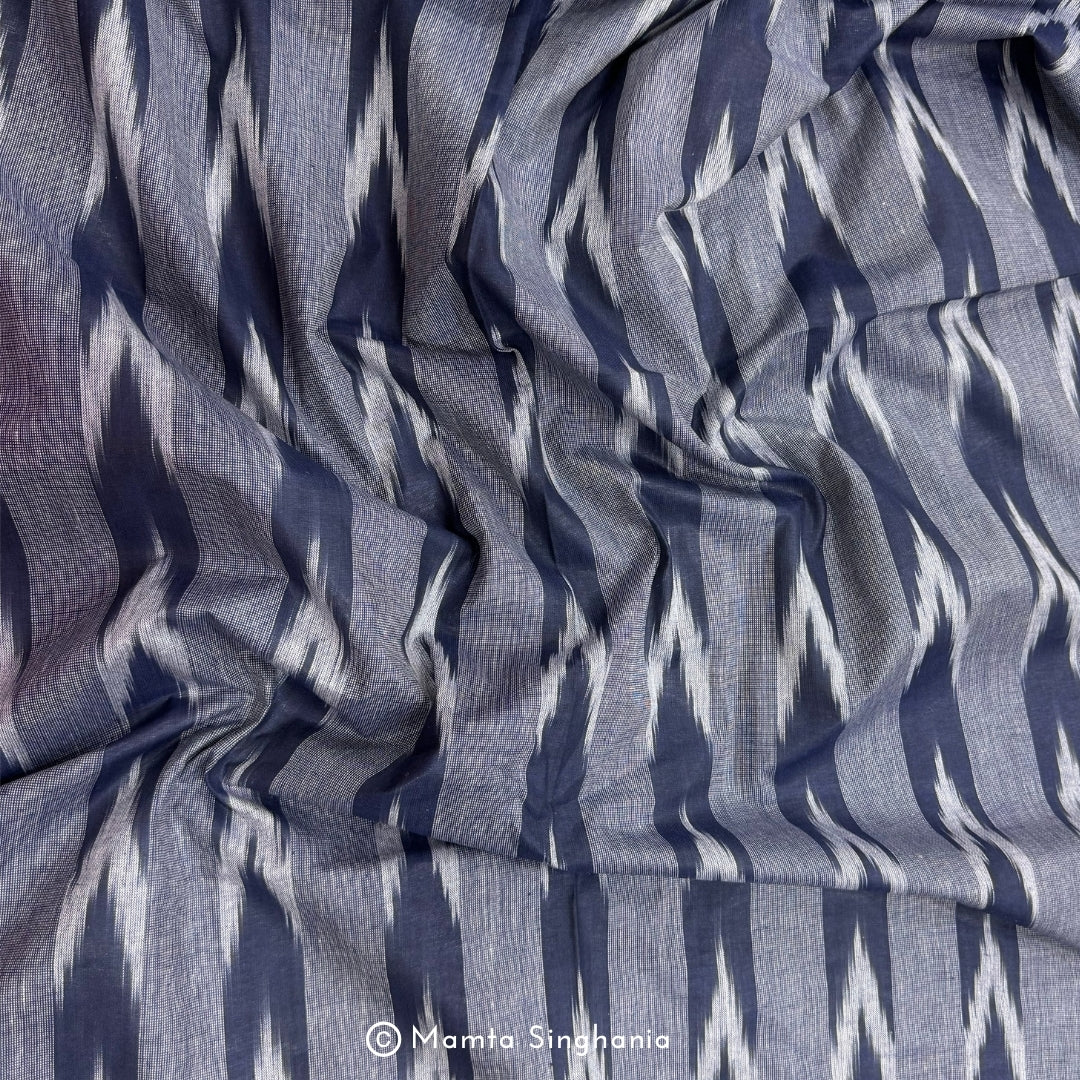 Navy Blue Glazed Ikkat Fabric