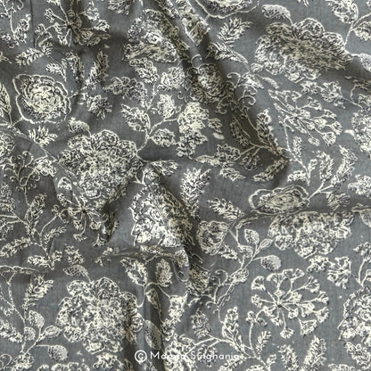 Grey Floral Printed Cotton Fabric