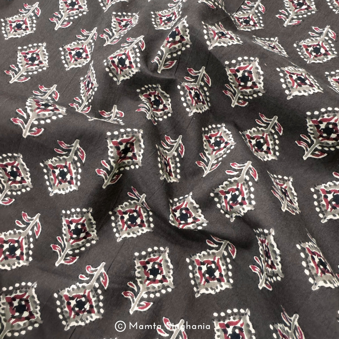 Geometric Floral Hand-Block Printed Cotton Fabric