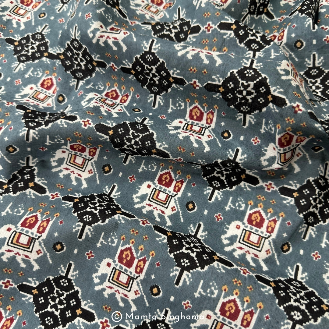 Abstract Elephant Hand-Block Printed Cotton Fabric