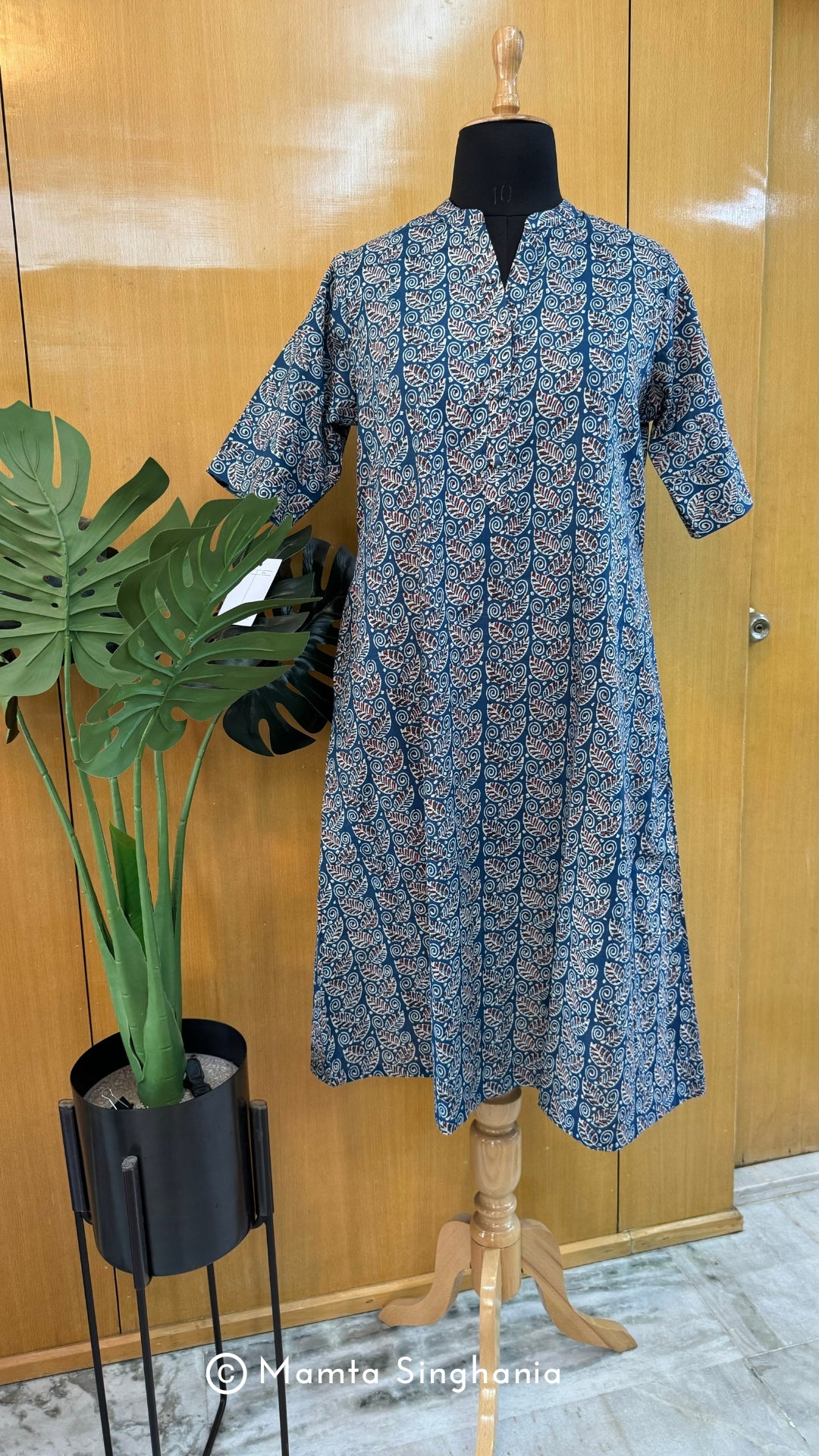 Blue Printed Cotton A-line Kurti