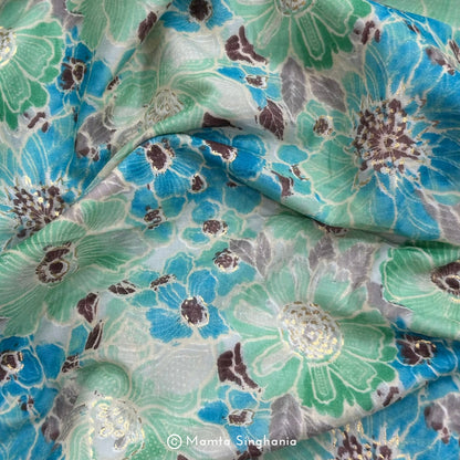 Floral Foil Printed Mulmul Cotton Fabric