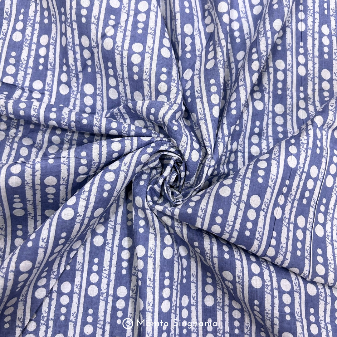 Blue Stripe Printed Cotton Fabric