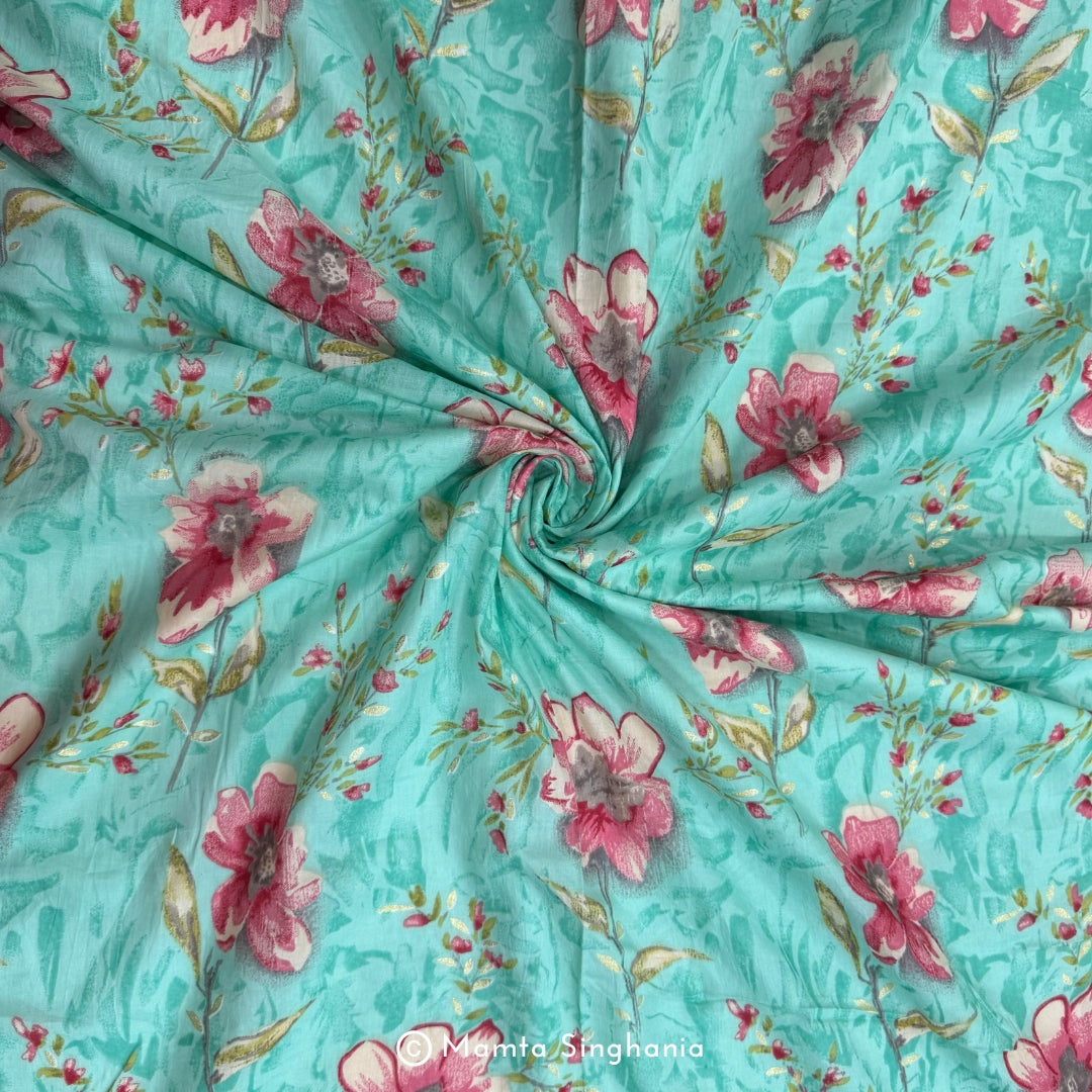 Floral Foil Printed Mulmul Cotton Fabric