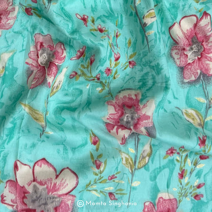 Floral Foil Printed Mulmul Cotton Fabric