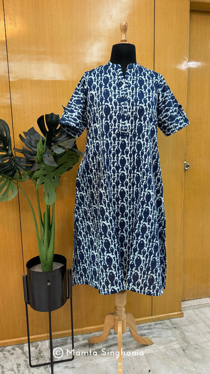 Blue Fish Printed Kantha A-line Kurti