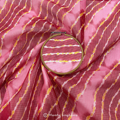 Red Pink Leheriya Printed Kota Doria Fabric