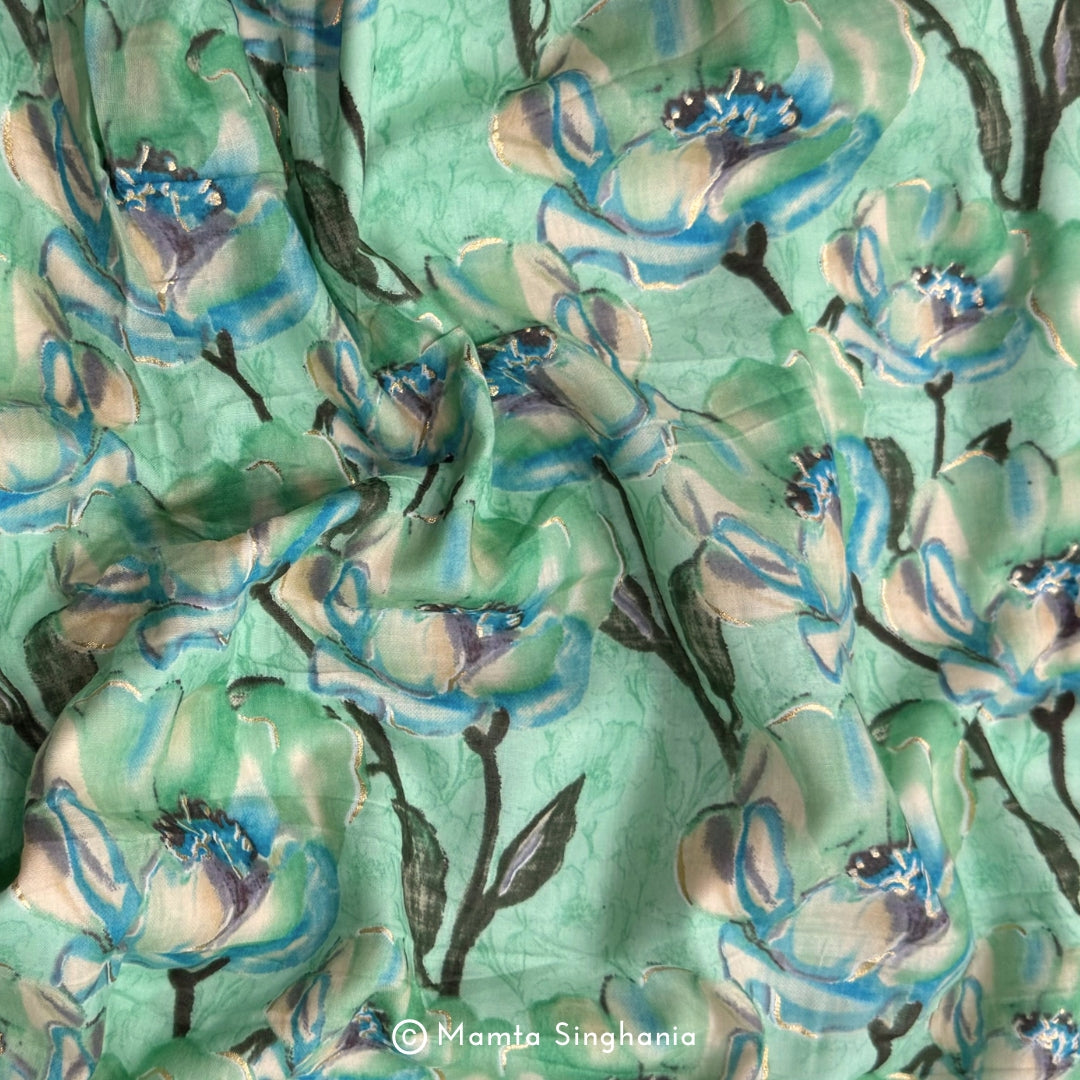 Floral Foil Printed Cotton Fabric