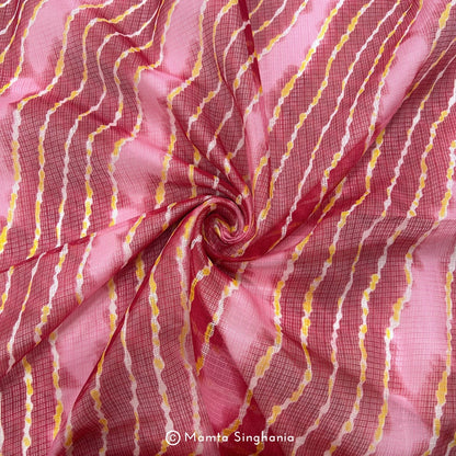 Red Pink Leheriya Printed Kota Doria Fabric