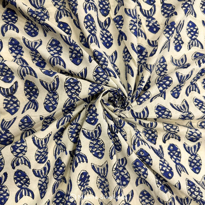 Fish Hand-Block Printed Cotton Fabric