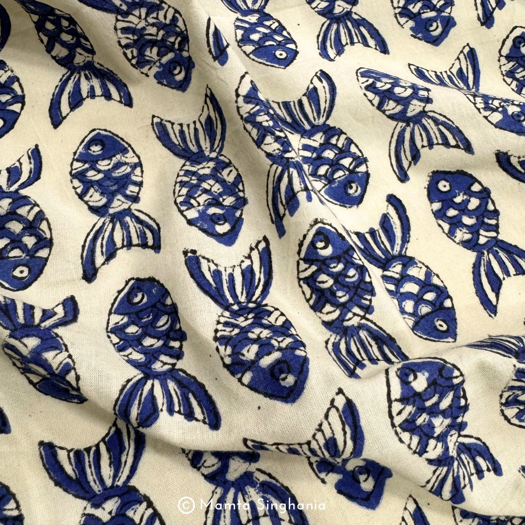 Fish Hand-Block Printed Cotton Fabric