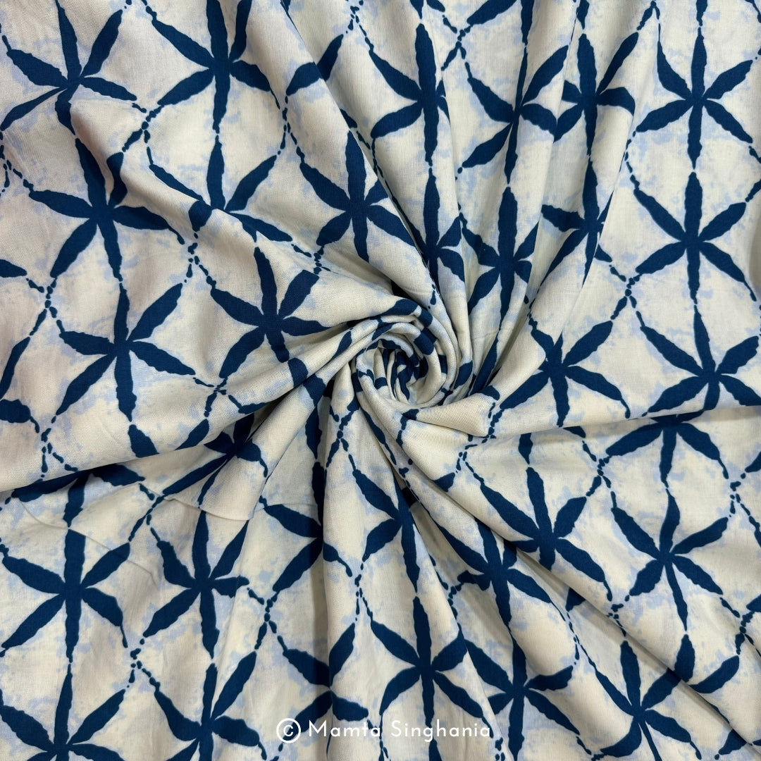 Indigo Blue Floral Printed Cotton Rayon Fabric