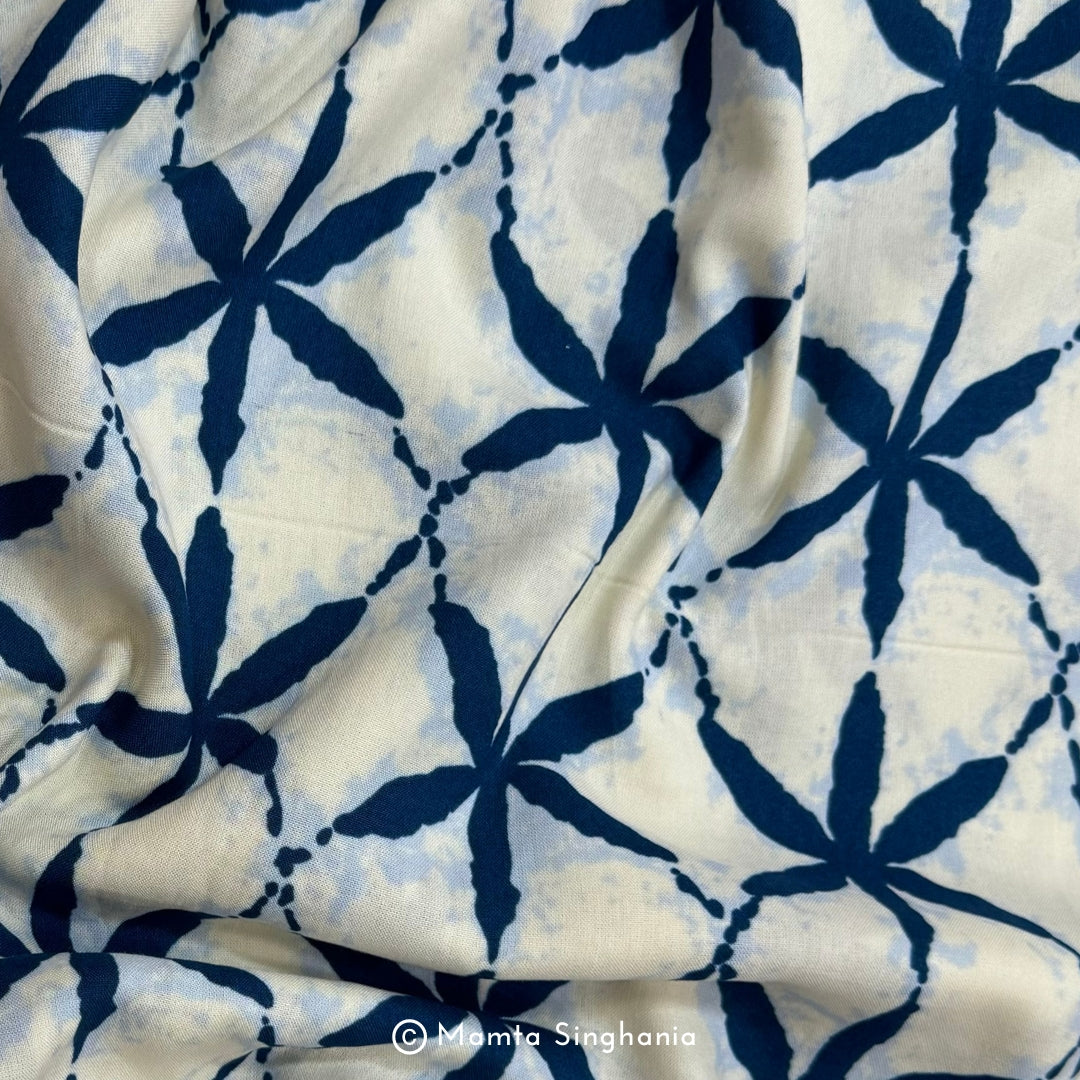 Indigo Blue Floral Printed Cotton Rayon Fabric