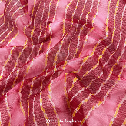 Red Pink Leheriya Printed Kota Doria Fabric