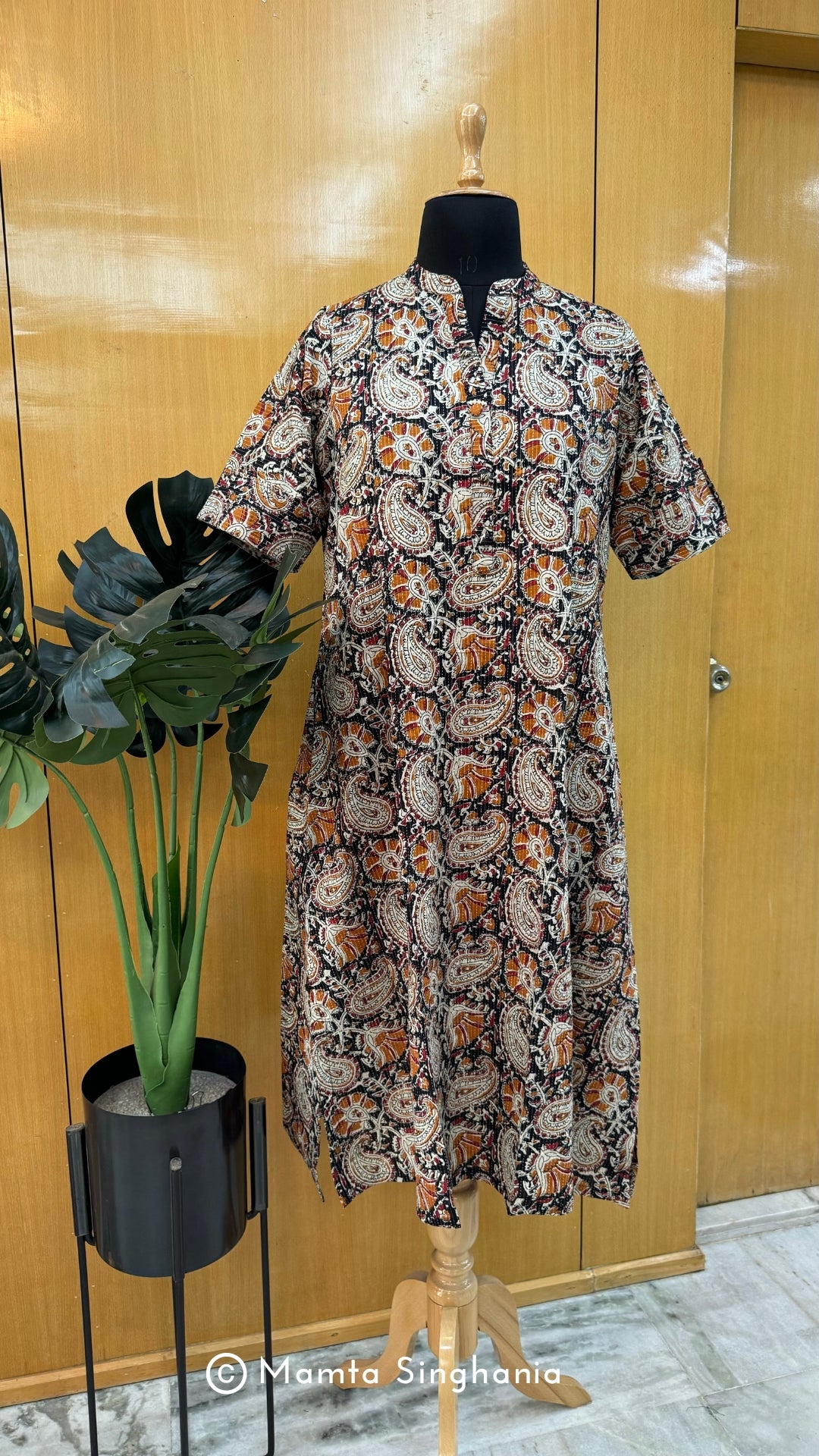 Black Paisley Printed Kantha A-line Kurti