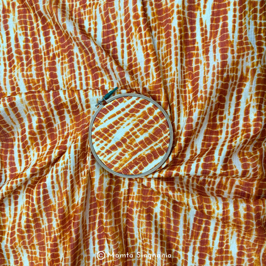 Orange Shibori  Dyed Kota Doria Fabric