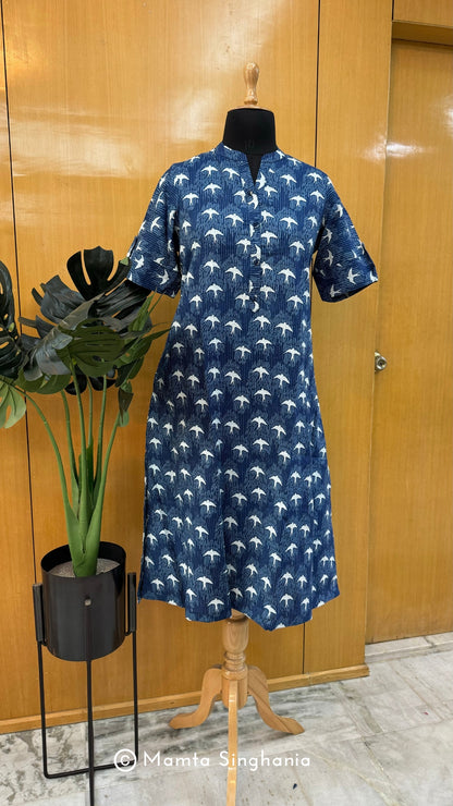 Blue Printed Kantha A-line Kurti