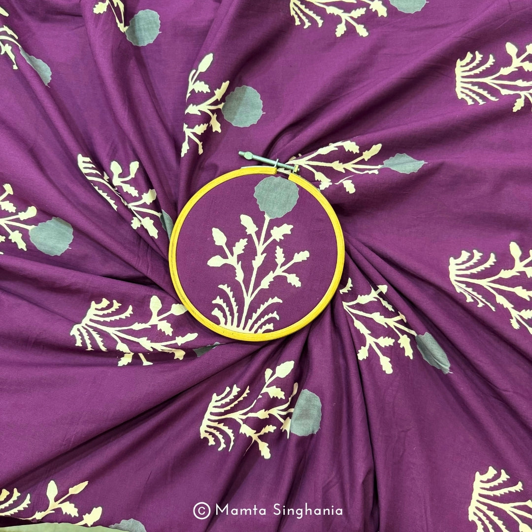 Purple Floral Printed Cotton Fabric