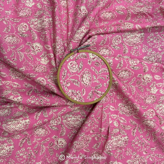 Pink Floral Printed Cotton Fabric