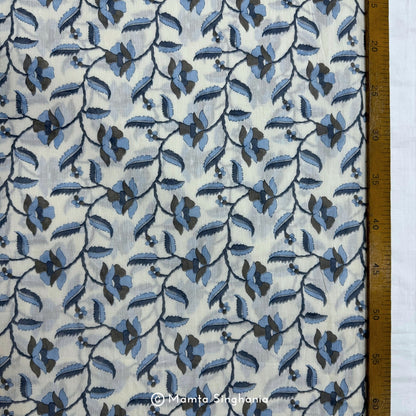 Blue Leaf Printed Cotton Fabric