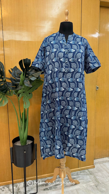 Blue Printed Kantha A-line Kurti