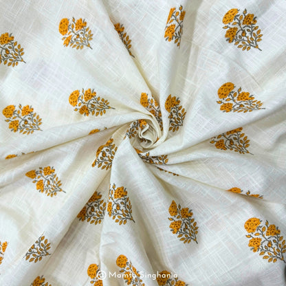 Floral Hand Block Printed Linen Fabric