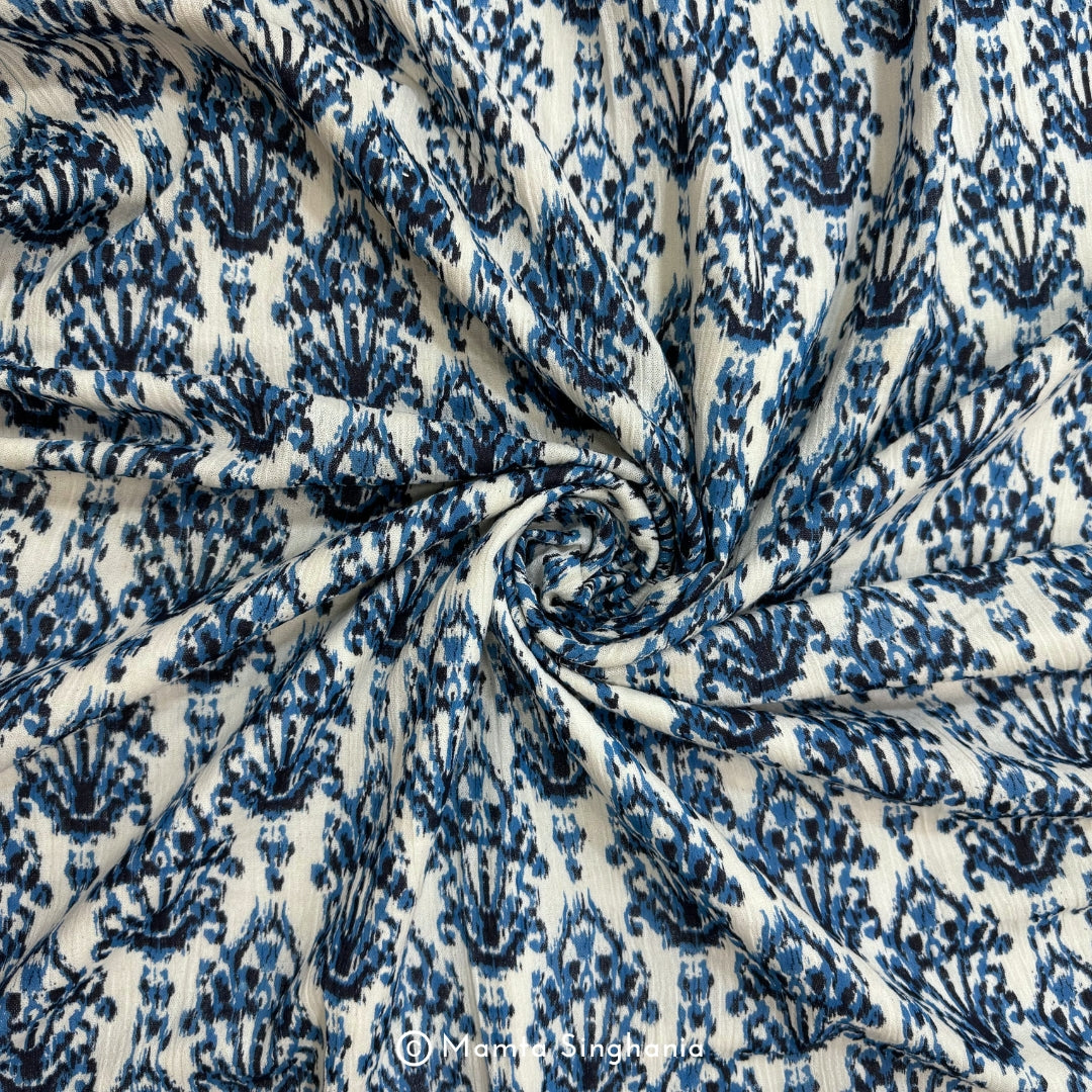 Blue Printed Crush Cotton Fabric