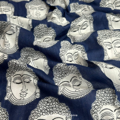 Blue Printed Crush Cotton Fabric