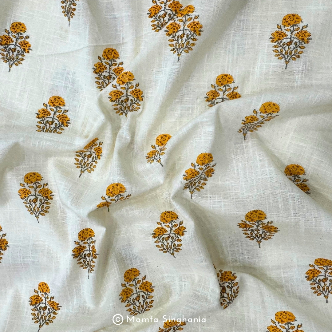 Floral Hand Block Printed Linen Fabric