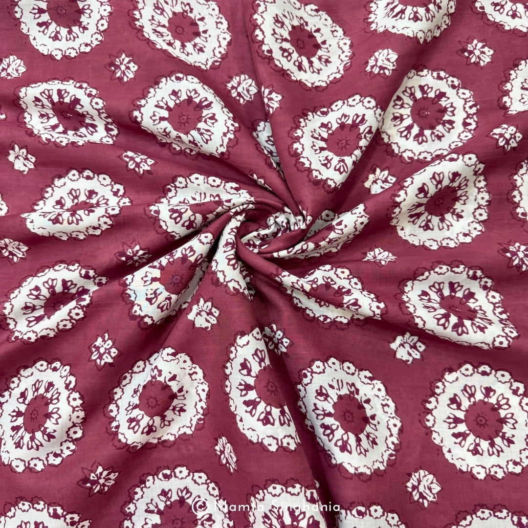 Maroon Abstract Printed Cotton Fabric