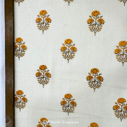 Floral Hand Block Printed Linen Fabric