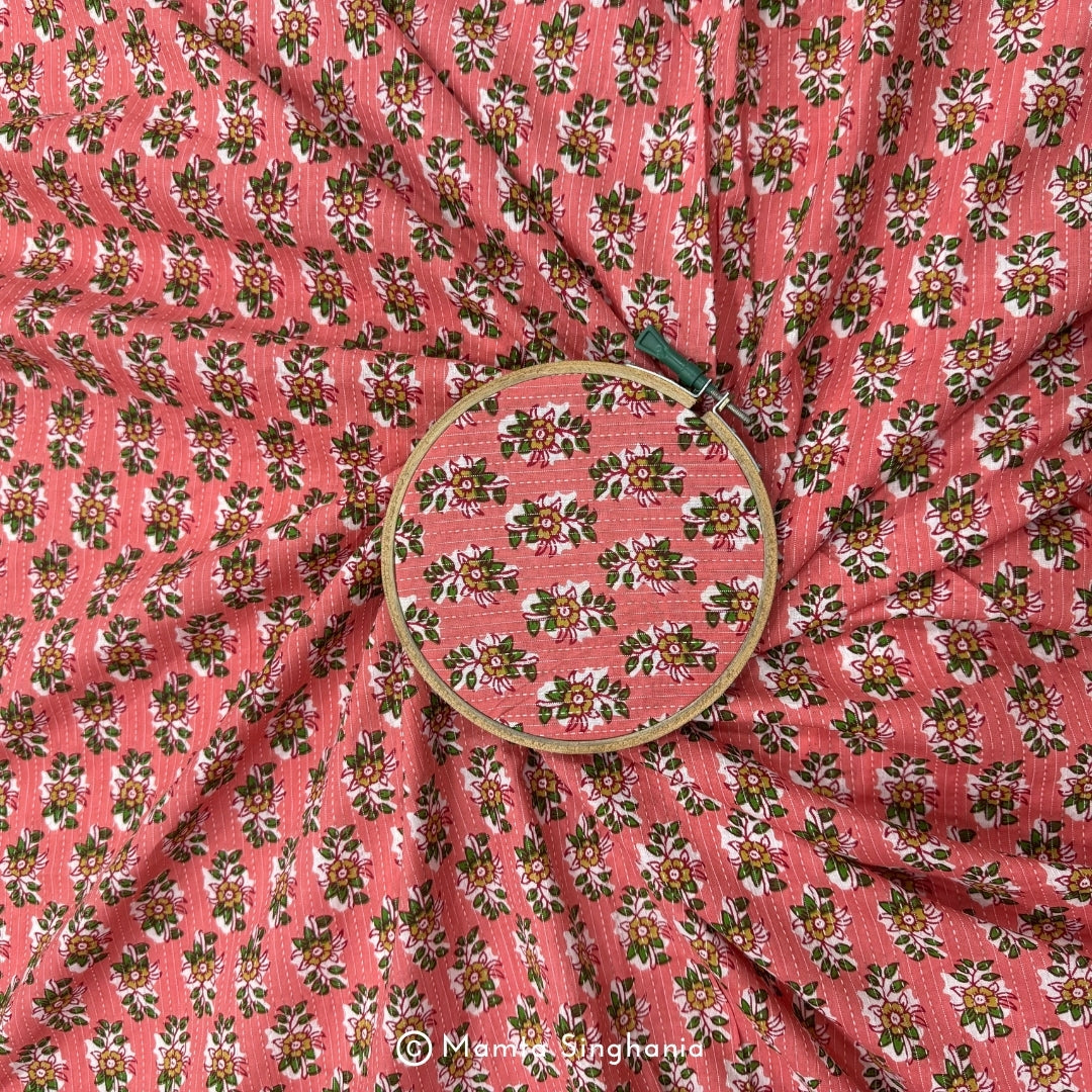 Pink Printed Kantha A-line Kurti