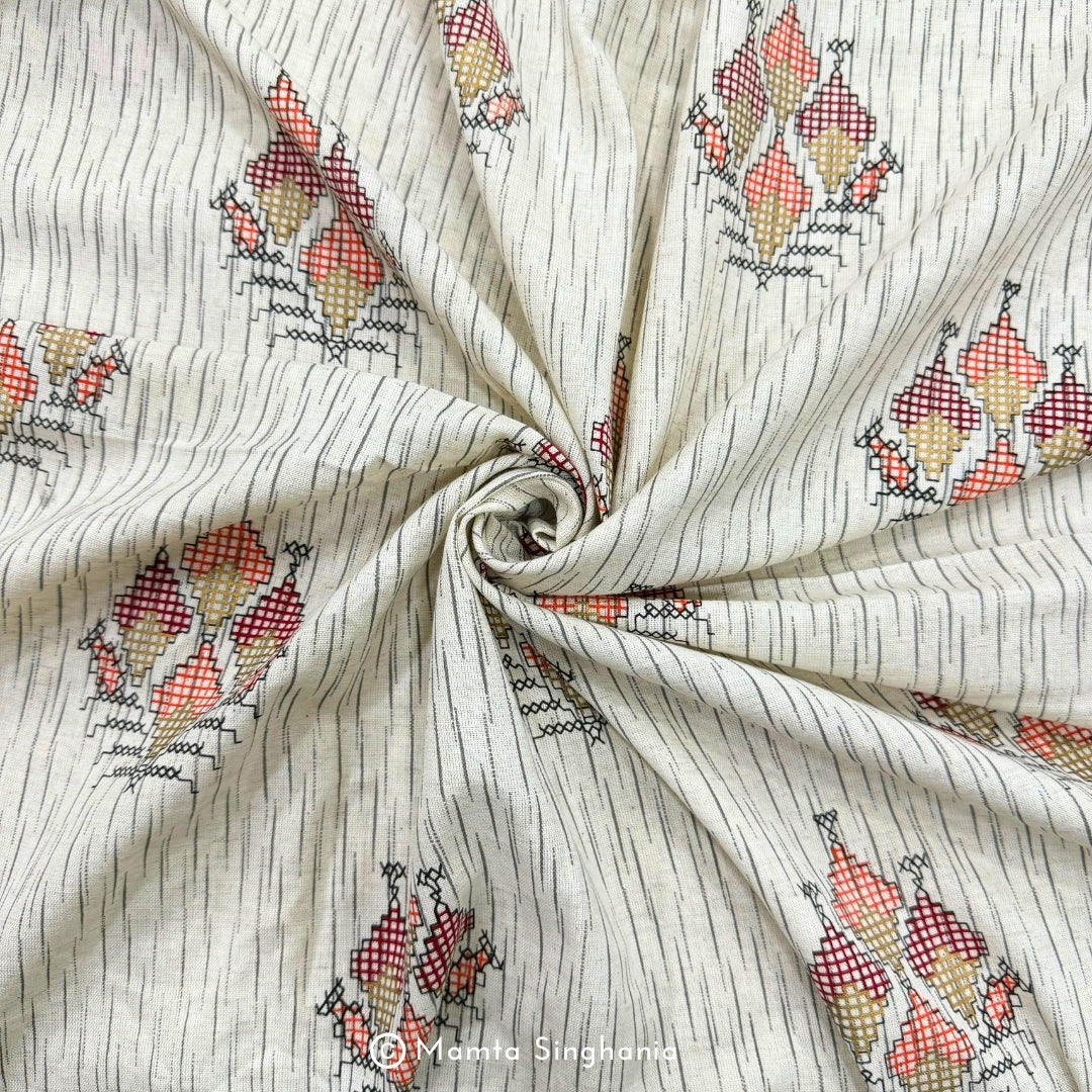 Geometric Hand Block Printed Linen Fabric