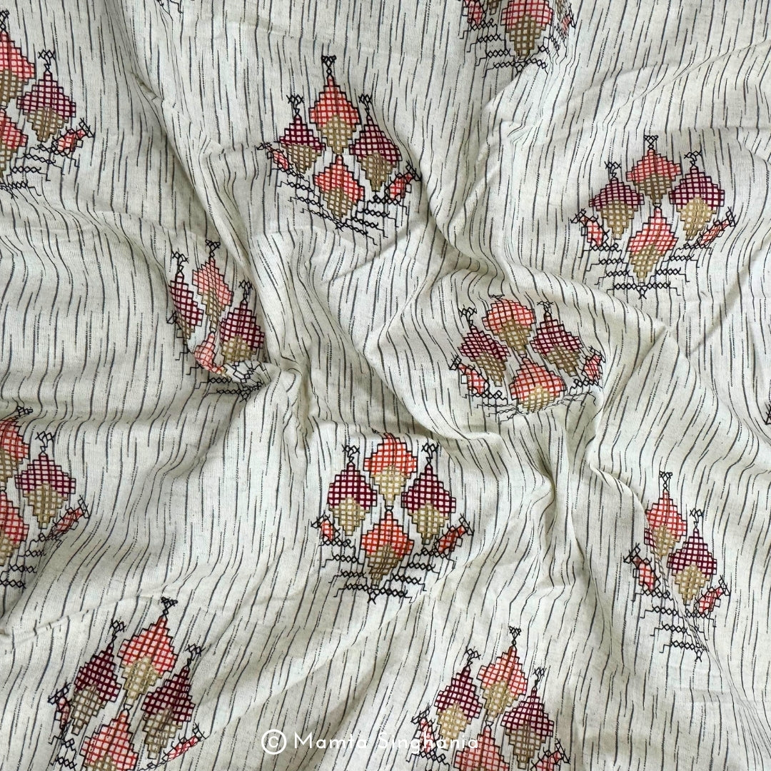 Geometric Hand Block Printed Linen Fabric