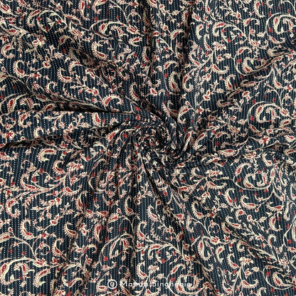 Black Paisley Printed Kantha Cotton Fabric