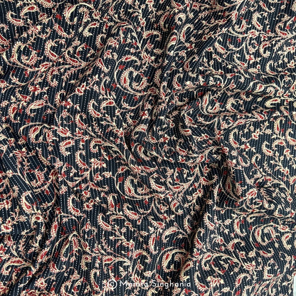 Black Paisley Printed Kantha Cotton Fabric