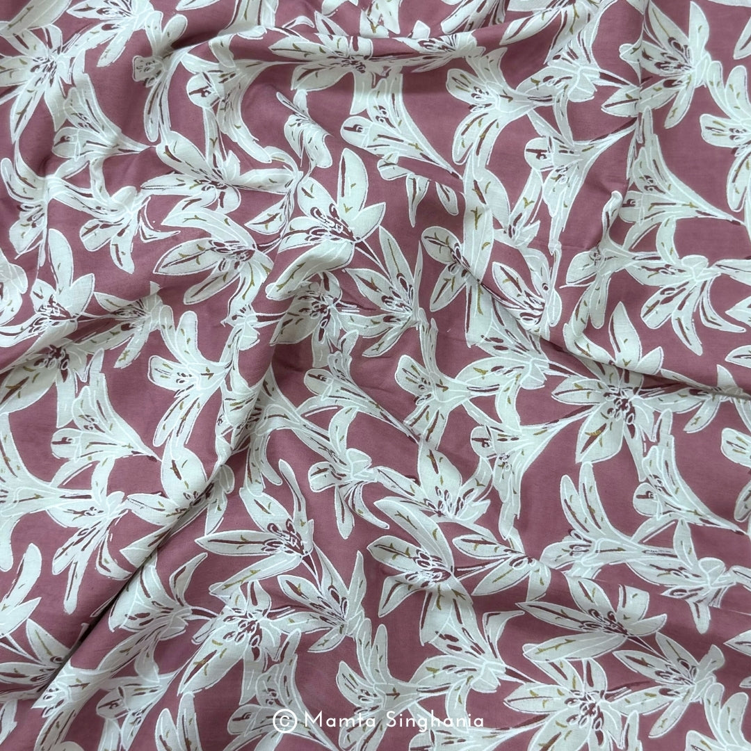 Onion Pink Floral Printed Cotton Fabric